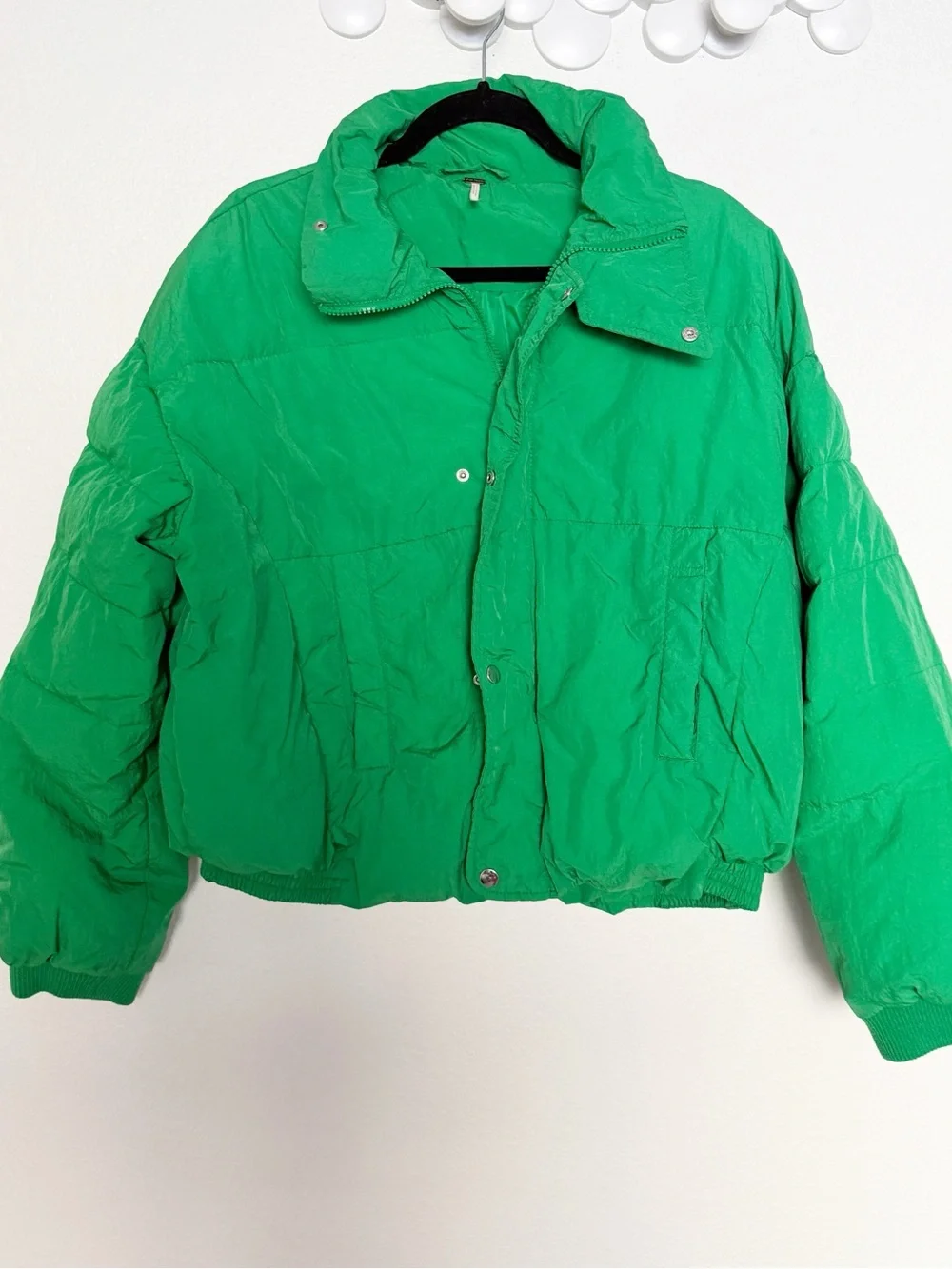 Free People Cold Rush Slouchy Cropped Puffer Coat Green Drawstring Jacket S
